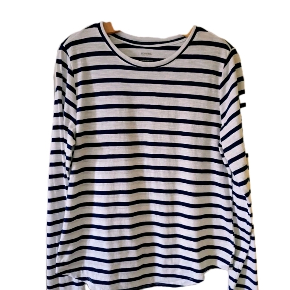 Sonoma White and Navy Striped Long Sleeve Tee